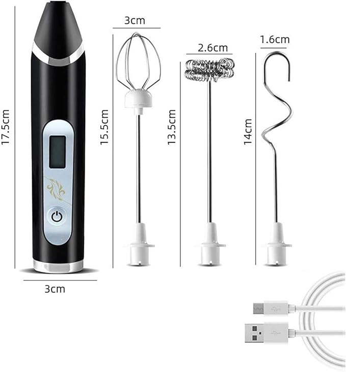Milk Frother Handheld USB Rechargeable LCD Electric Milk Frother Adjustable 3 Speeds Hand Milk Foam Maker Mini Blender Drink Mixer for Bulletproof Coffee, Hot Chocolate, Matcha, Frappe, Egg Whisks