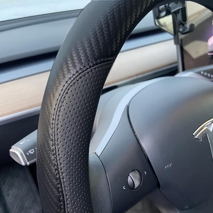 Universal Fit Leather Steering Wheel Cover Anti-Slip Auto Wheel Cover Car Wheel Protector Car Accessories Fit for Suvs,Trucks,Sedans,Cars,Vans (Black-B-M, Standard Size[14 1/2''-15''])