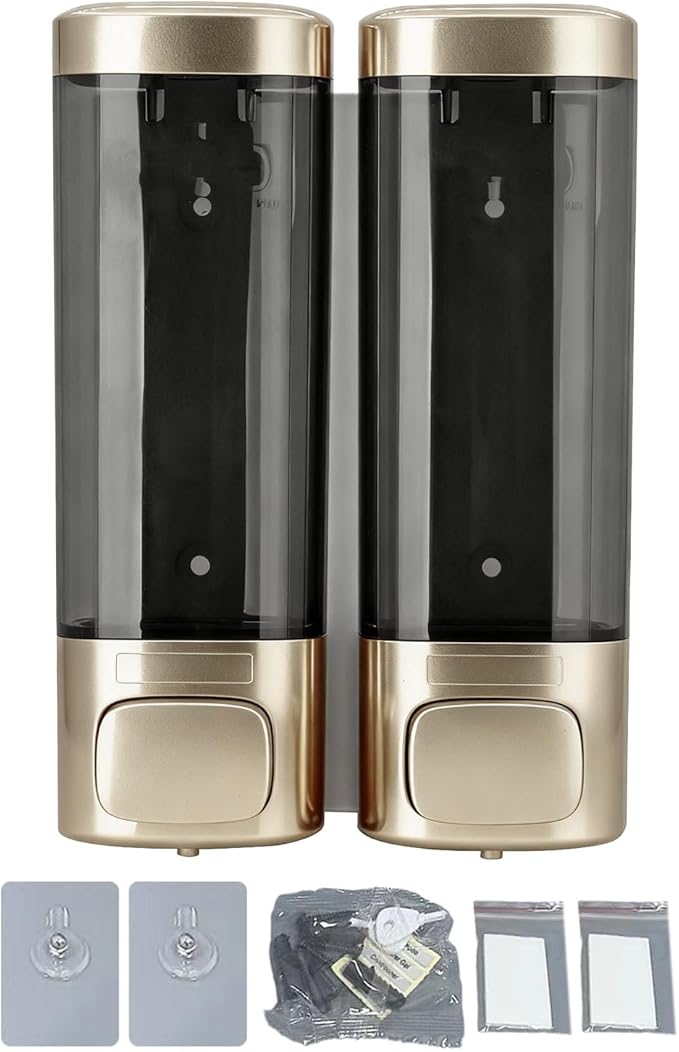 AUNMAS Double, Wall Mounted Manual Gel Hand Hand Pump Drip Proof for Home Kitchen Bathroom (Champagne Gold)
