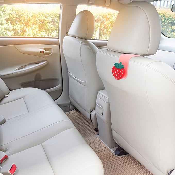 Milisten Strawberry Car Hooks for Seat Headrest 6-Pack Car Backseat Organizer Hooks for Bags and Accessories Easy Installation 3.74X2.95X1.77 Inch