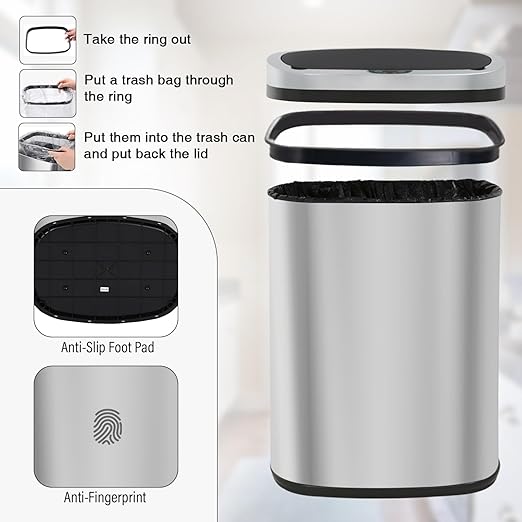 PayLessHere | 13 Gallon Stainless Steel Trash Can | Steel | Automatic Touchless Lid with Motion Sensor | Kitchen Garbage Can with Waterproof Design | for Home, Office, Bathroom | Pack of 1