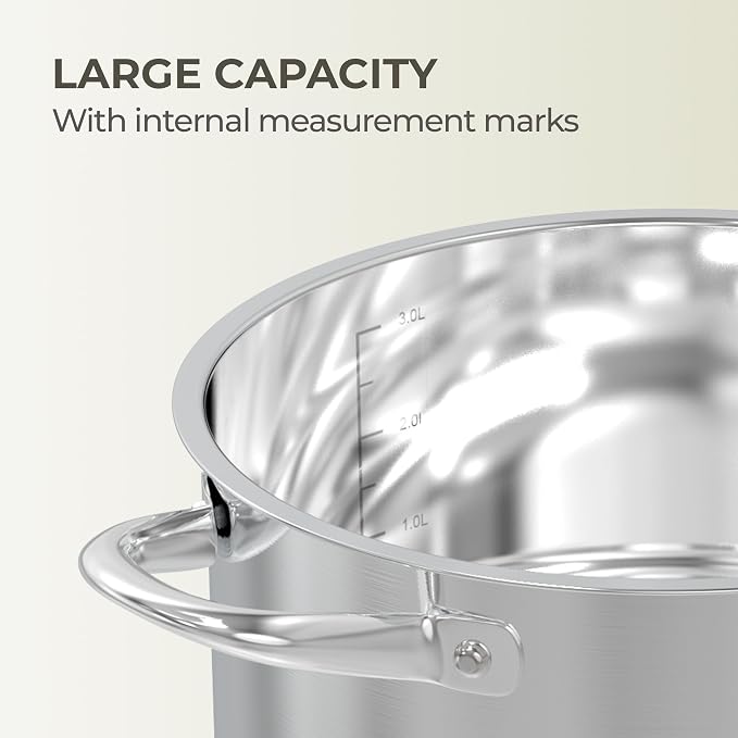 Sunhouse 6 QT Stainless Steel Stock Pot with Lid - Large Pot for Cooking | Stainless Steel Pot For Pasta, Soup, Spaghetti - Impact Bonding Base Big Pots for Canning, Boiling - Induction Compatible