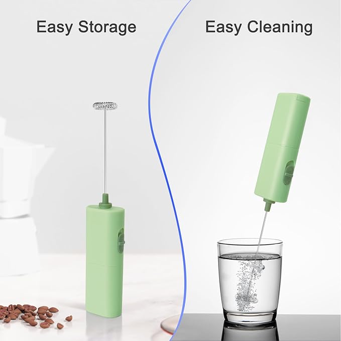 Portable Coffee Frother by ELMWAY, Battery Operated Electric Whisk, Mini Milk Frother Handled for Coffee, Latte, Matcha and Protein Powder - Green