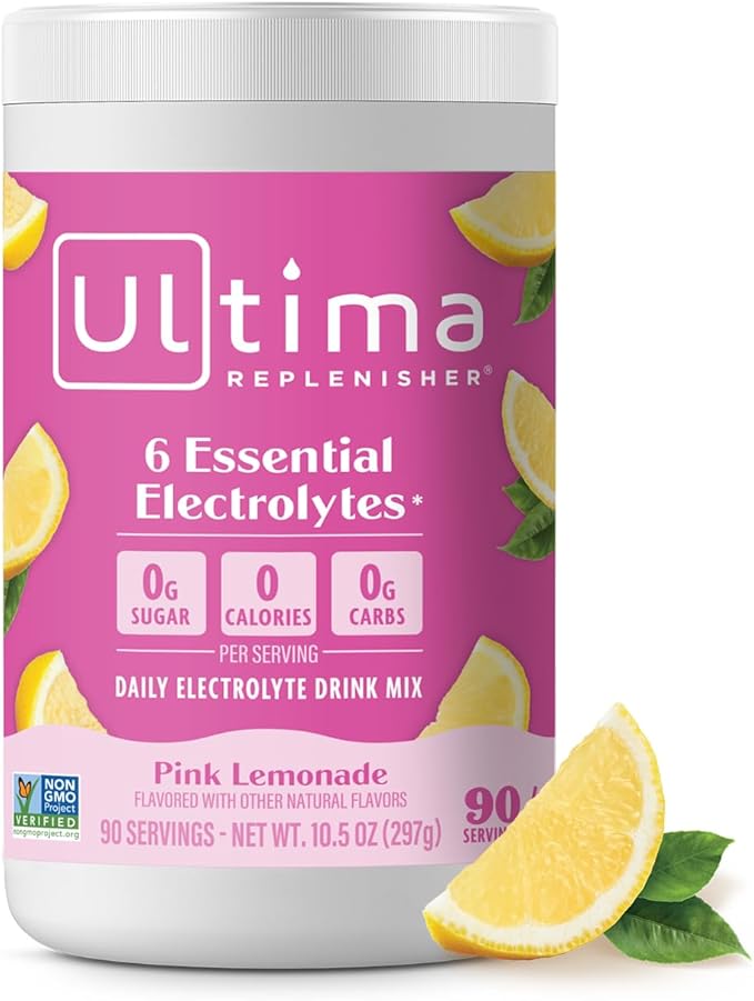 Ultima Replenisher Daily Electrolyte Powder Drink Mix – Sugar Free – Pink Lemonade, 90 Serving – Hydration Powder with 6 Key Electrolytes and Trace Minerals – Keto Friendly, Vegan, Non-GMO