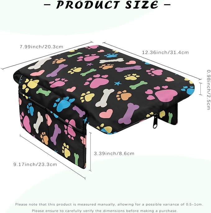 Dreaweet Colorful Dog Paw Center Console Cover for Car Thick Arm Rest Cover Pad Cute Car Armrest Cushion with Pockets Scratch Proof Universal Fit for SUV Sedan Truck