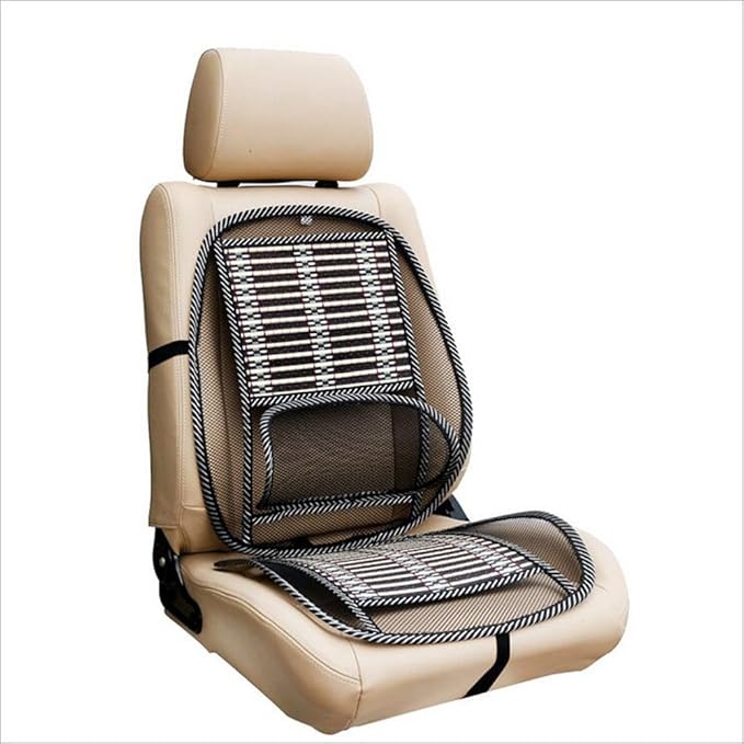 Car Seat Office Chair Bamboo Chip Cover Cushion with Wire Mesh Lumbar Back Support,Breathable Cool Black Mesh with Strap Comfortable Ventilate Support Cushion Pad for All Types Car Seats