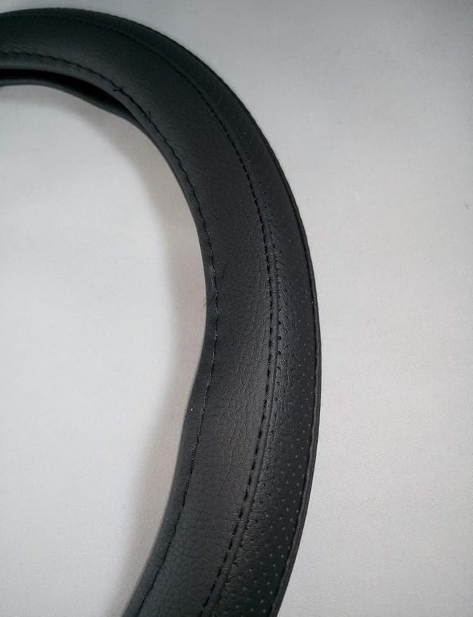 Jdragon Full Black PU Leather Great Comfort Slip-On Steering Wheel Cover 14.25-15" Diameter