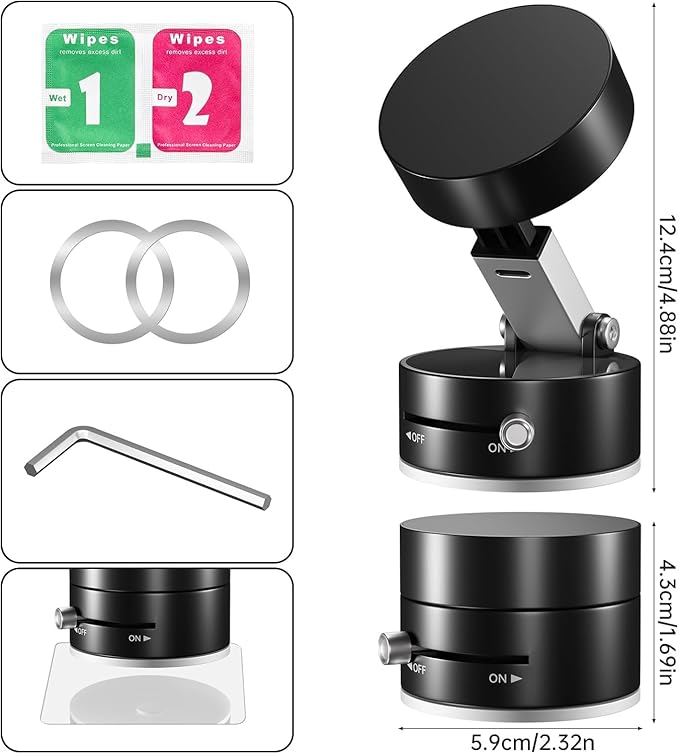 Magnetic Vacuum Suction Holder, Double-Sided Phone Holder with Suction Cup for Car/Mirror/Smooth Surface, Foldable and Retractable, Universal, Car Phone Mount.