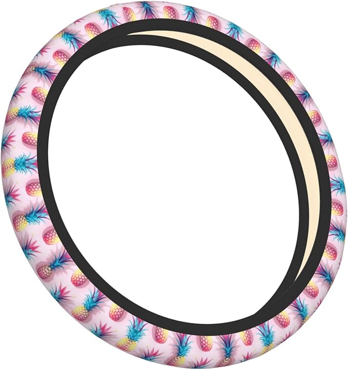 Hawaiian Tropical-Pineapple Car Steering Wheel Cover, 15 Inch Steering Wheel Cover Stylish Decor for Most Cars