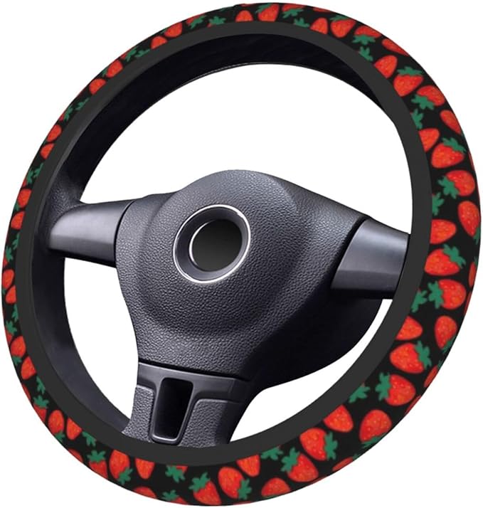 Strawberry Steering Wheel Cover for Women Men Girls Car Accessories Decor Anti-Slip Neoprene Auto Steering Wheel Covers Protector Universal 15 Inch