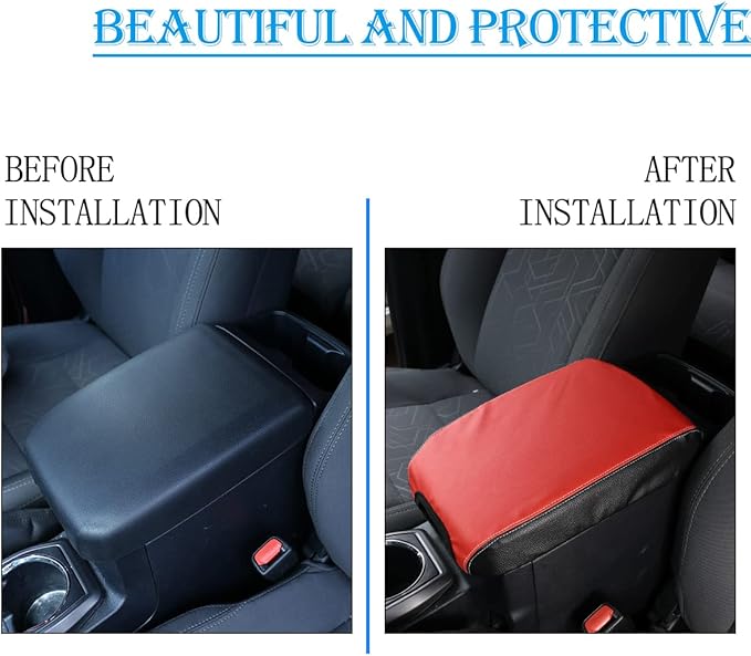CHEAYAR Leather Car Auto Center Console Armrest Cushion for Toyota Tacoma Accessories 2016-2018 2019 2020 American Flag (Red and Black-Leather)