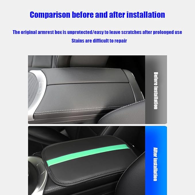 Car Armrest Seat Box Mat, PU Leather Center Console Cover, Universal Waterproof Car Interior Accessories, Arm Rest Box Protector Cushion Pad for Most Vehicle (Green)