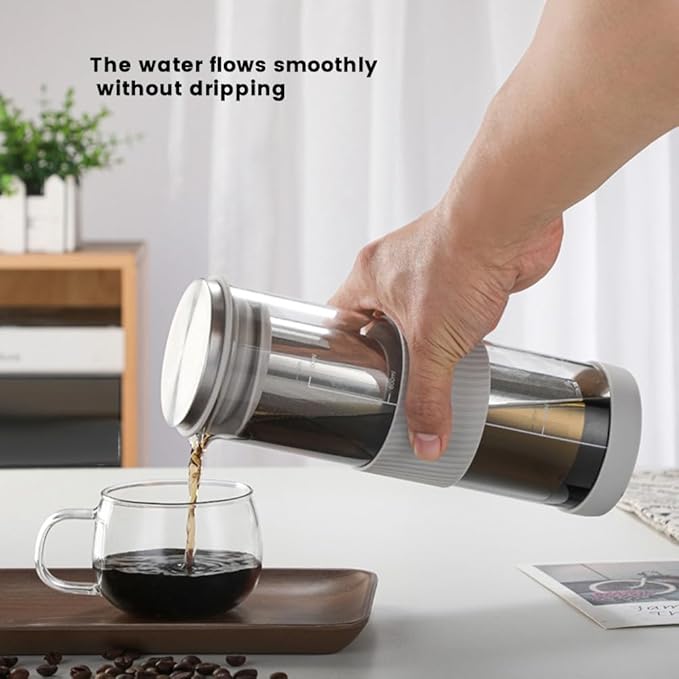 Portable Airtight Cold Brew Iced Coffee Maker Tea Infuser - 800Ml Cold Brew Coffee Kettle Brewing Glass Carafe Pitcher