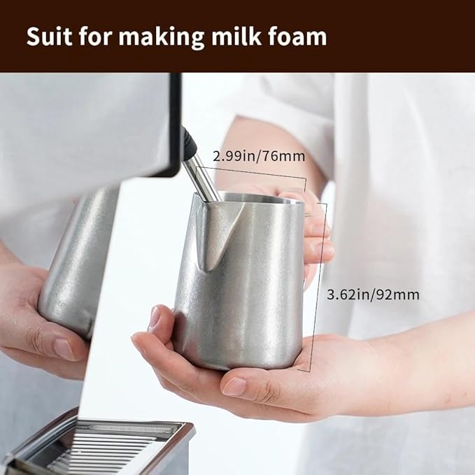 watchget Stainless Steel Milk Frothing Pitcher 12oz/350ml - Espresso Steaming Pitcher for Cappuccino, Latte Art, Coffee Machine Accessories Milk Jug Coffee Frother Cup, Matte Vintage