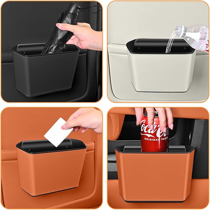 Car Trash Can, Small Waterproof Vehicle Trash Bin Garbage Container for Door Backseat, Multi-Purpose Automotive Interior Trash Bag Storage Organizer, Universal for Most Vehicles (Orange)
