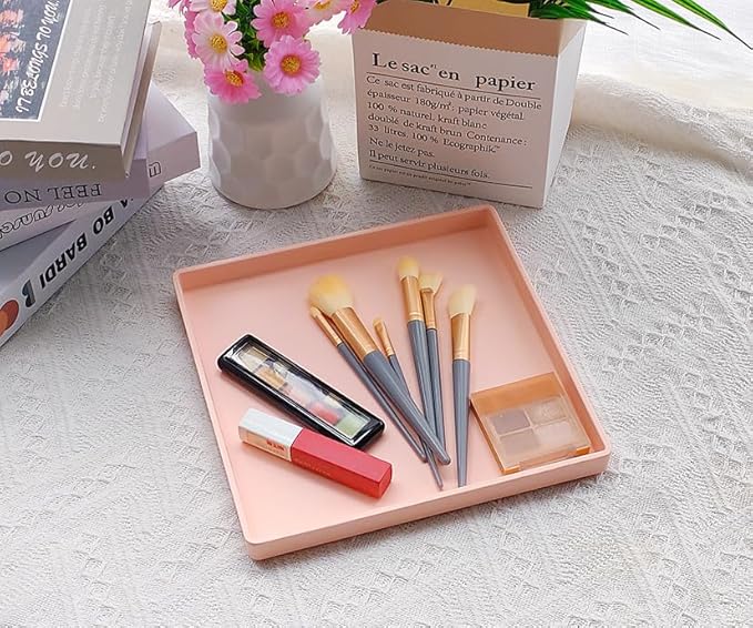Small Square Tray (9 inch) 3 Pack, Durable Pink Tray for Desserts & Organization, Lightweight for Coffee, Drinks, Party, Seasoning, Perfume and Display.