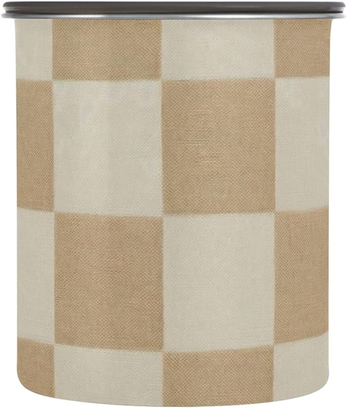 Checkered Beige Coffee Canister 17oz Stainless Steel Airtight Food Storage Container with Lid for Beans/Cereal Preserval