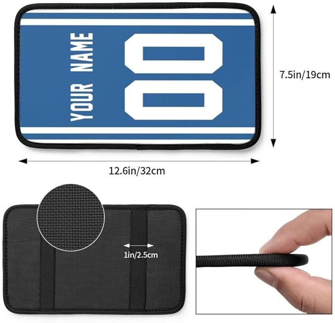 Custom Car Armrest Cover,Add Personalized Name and Number As Gifts for Loyal Football Fans,American Football Auto Center Console Pad Car handrail Box Cushion,Fit for Most Car Seat Box Cover Protector