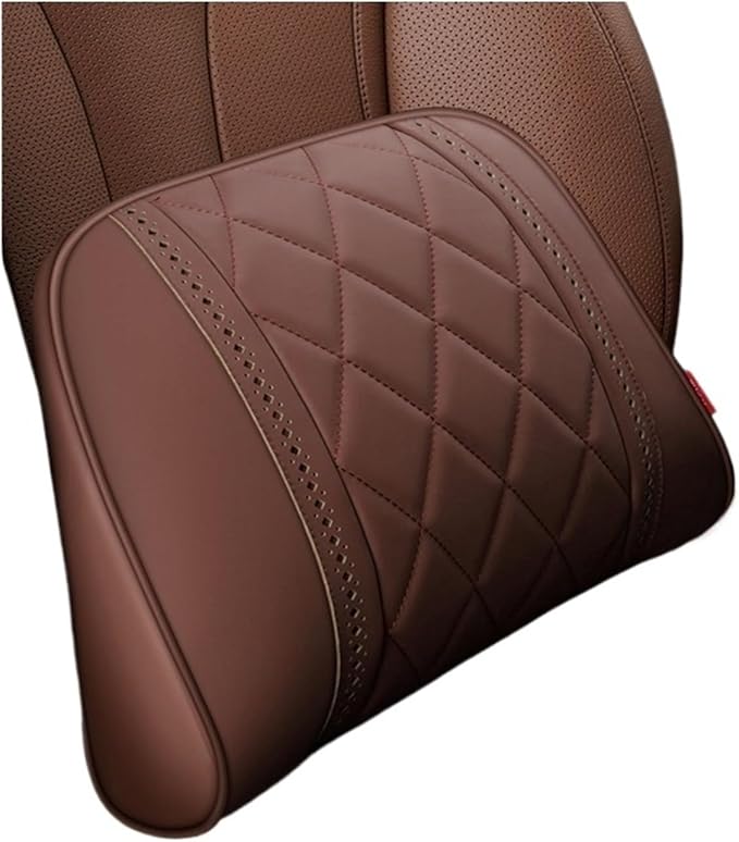 Car Headrest Neck Pillow Soft Leather Fit for Seat Back Support Lumbar Pillow Car Travel Rest Cushion Accessories(Coffee-Waist 1PC)