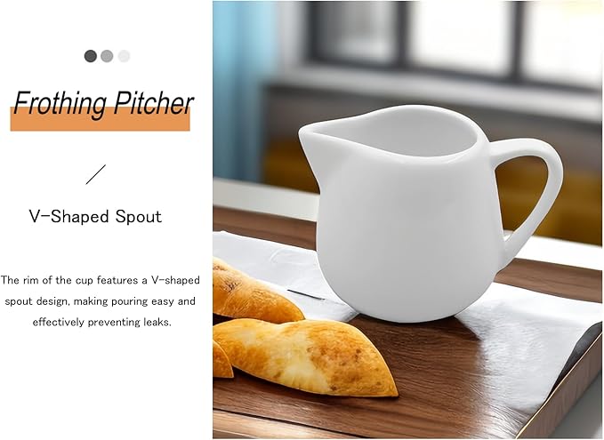 Classic White Ceramic Creamer Pitcher Set of 2 – 4 oz, Handle, Microwave & Freezer Safe (2, 4oz)