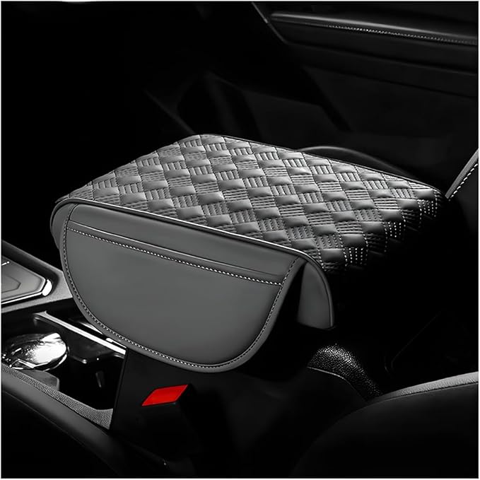 Car Armrest Cushion, 12.6"×8.7" Waterproof Leather Center Console Cover with Pocket, Auto Comfortable Memory Foam Middle Console Elbow Pillow Cushion Pad, Car Accessories (Gray)