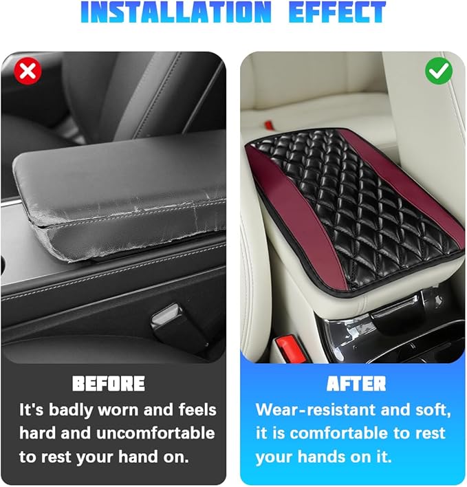 Car Center Console Cover, Comfortable PU Leather Vehicle Armrest Storage Box Cushion Pad, Anti-Scratch Automotive Interior Arm Rest Cover Protector, Universal for Truck SUV Sedan (Wine Red)