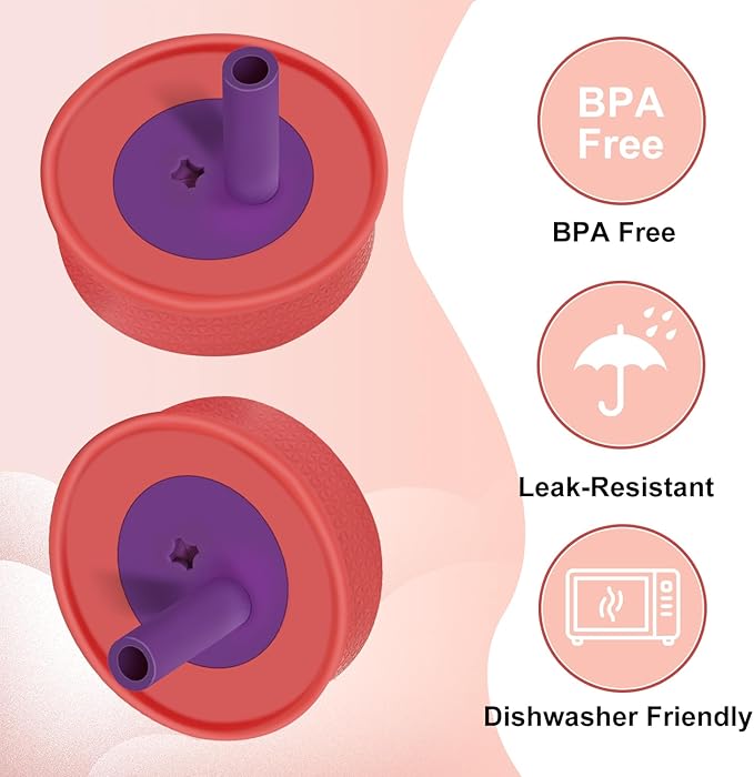 2 Pack Replacement Lids for Owala Kids Insulation Tumbler 12oz & 15oz, Spill Resistant Cap with 4 Flexible Straws, BPA-Free, Dishwasher Safe, Accessories for Owala Kids Bottle