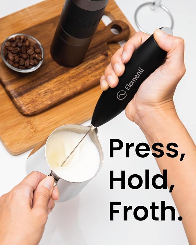 Elementi Frother Wand - Easy to Use Handheld Electric Stirrer for Powder Drinks, Durable & Powerful Protein Powder Mixer Wand, Hand Frother, Coffee Stirrers Electric (White)