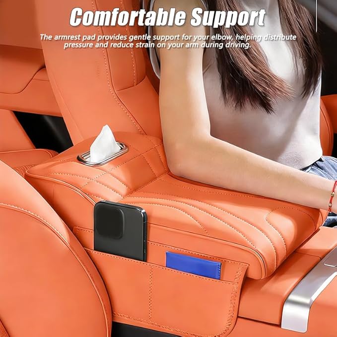 Car Armrest Cushion for Jeep Grand Cherokee L 2024 2023 2022, Car Middle Center Console Cover with Storage Bags and Tissue Box, Auto Interior Armrest Protector Pad,B Beige