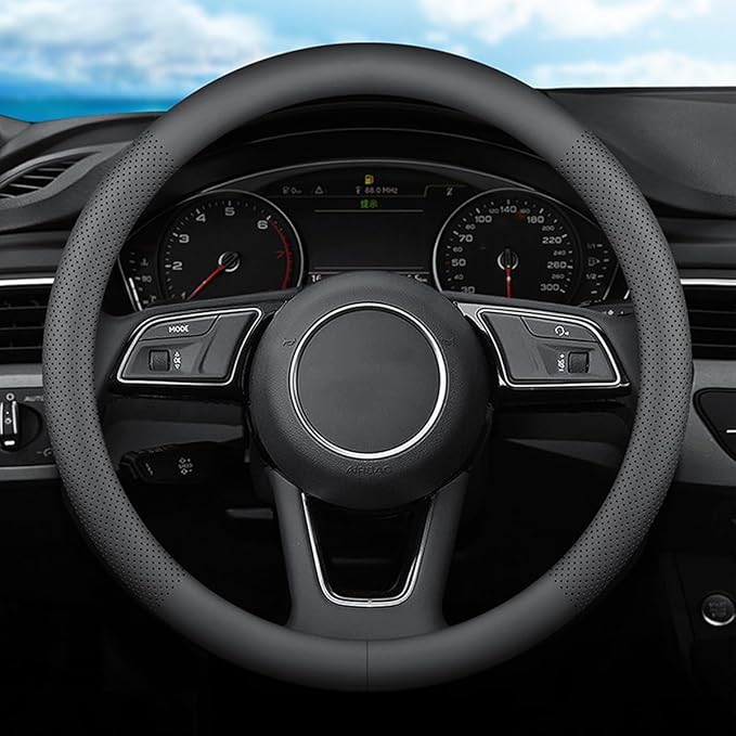 XHRING Car Steering Wheel Cover for Ford F150 F250 Raptor F250 Super Duty F350 Expedition Accessories F-150 XL XLT Lariat King Ranch Platinum Limited Lightning Tremor 2026 Leather Black 15 ½''-16''