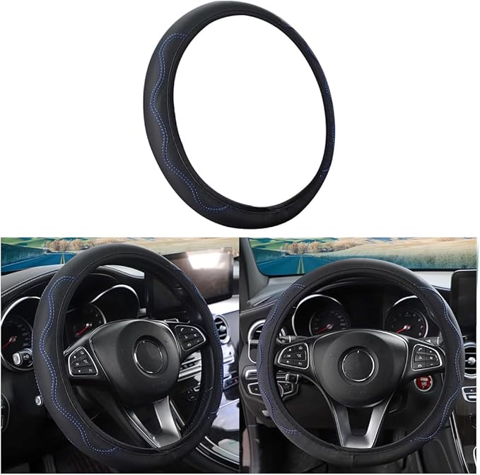 LoyaForba Car Steering Wheel Cover, Non-Slip Microfiber Leather Steering Wheel Cover, Breathable Vehicle Soft Handle Protector, Universal Automotive Interior Accessories for Women Men Girls (Blue)