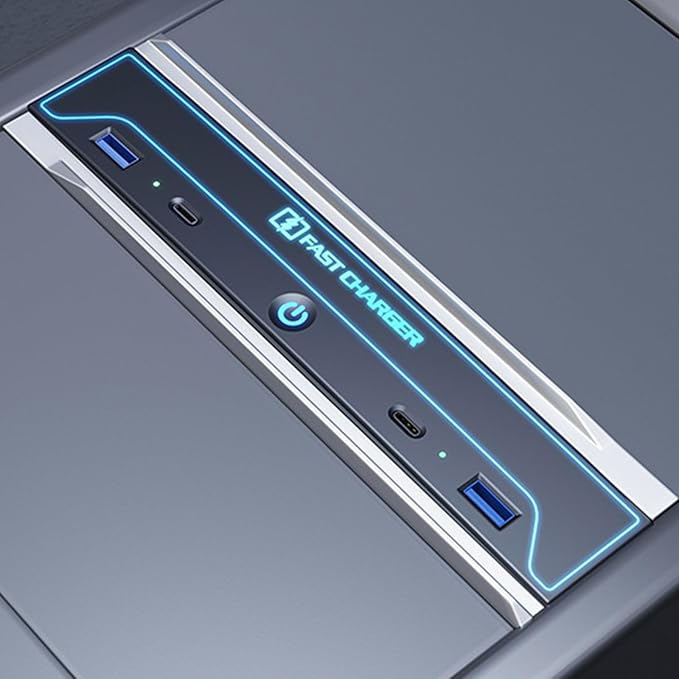 Center Console USB Center with Sliding Lid Multiport Fast Charging Station Center Console Charges Center for Vehicles