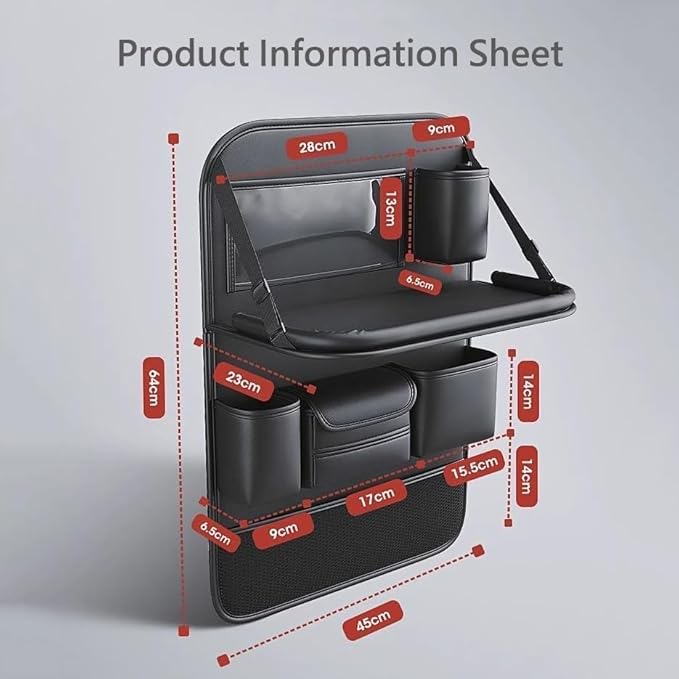 Car Backseat Organiser for Chevy Suburban 2020-2024, PU Leather Kick Mat, with Foldable Table - Waterproof Travel Storage Bag, Black