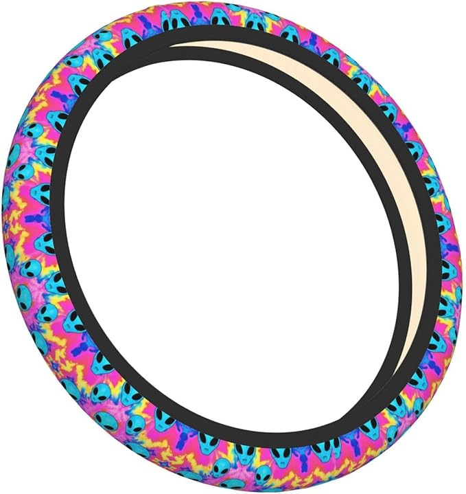 Psychedelic Aliens Neoprene Steering Wheel Covers Women Men Car Accessories, Universal 15 Inch Fit Auto, Suvs, Truck