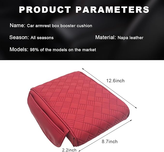 Car Center Console Cover, Waterproof Leather Auto Armrest Box Protector Elbow Pillow with Storage Pocket, Comfortable Memory Foam Arm Rest Box Cushion Pad, Car Accessories (Red)