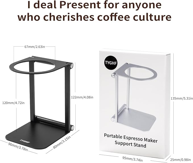 Pour Over Coffee Maker Stand,Foldable Portable Electric Espresso Machine Stand,Holder for Coffee Grinder,Universal Dripper,V60 Dripper,Travel Coffee Maker, Press Round&Black