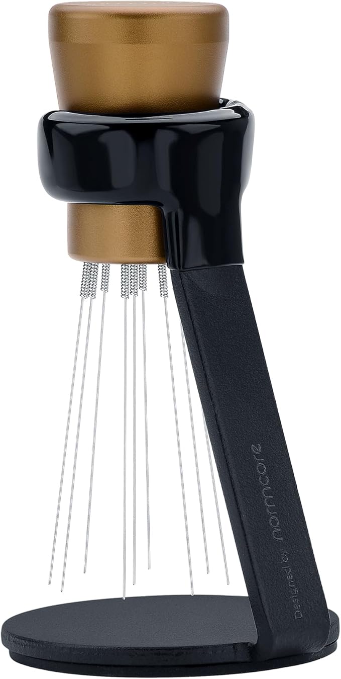 Normcore WDT Tool V2.1 with Stand - 0.23mm 9 Prong Espresso Distribution Tool, Weiss Distribution Technique, Magnetic Coffee Stirrer with 16 Extra Needles, Bronze Anodized Aluminum Handle