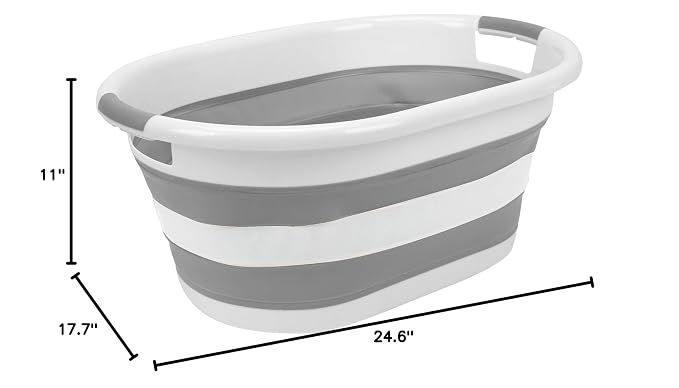 Laundry 360 2pk Collapsible Laundry Basket | Portable | Space Saver Storage | Hold 2 Loads | Store Under the Bed or Closet | Good for Kids | Dorm | Bedroom | Large | White/Grey