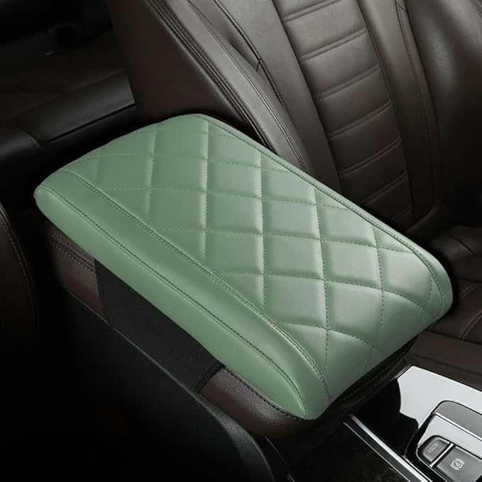 Car Center Console Cover Nappa Leather Memory Foam Armrest Box Seat Box Cushion Protector Pad Comfortable Height Increase Universal for Car Truck SUV (Diamond,Green)