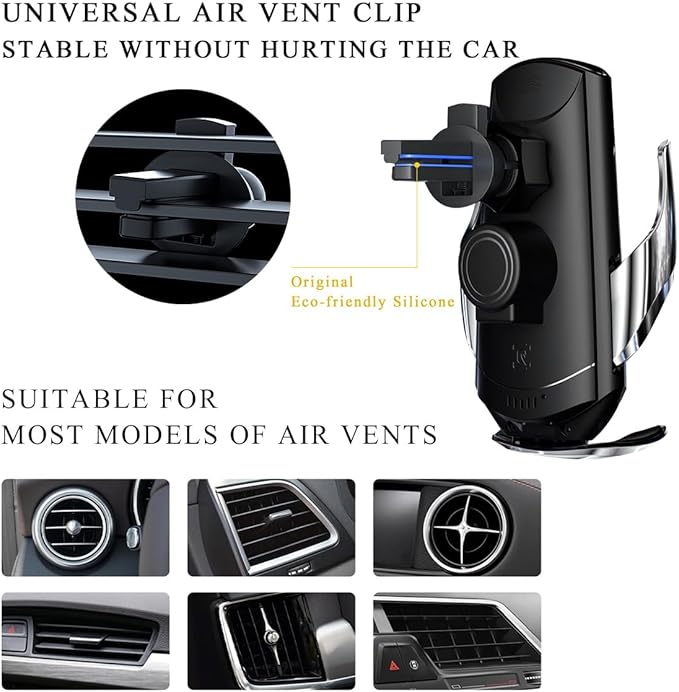 Wireless Car Charger Mount, 15W Automotive Electric Wireless Charger Holder, Car Air Vent Mount Bracket Fast Charging for Most Smartphone, Universal Car Accessories (Silver)