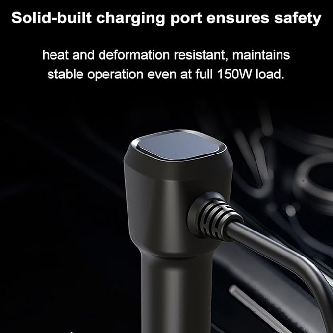 Socket Adapter with Retractable Type C Cable Car Phone Charging and USB/USB C MultiPort for Fast Charging Double Socket Adapter