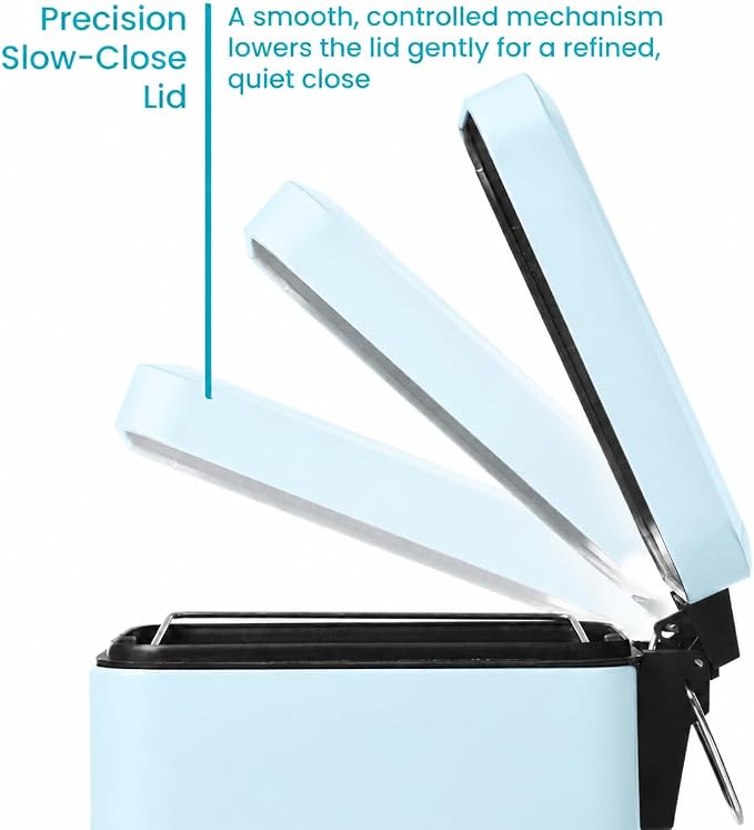 Home Zone Living 1.3 Gallon Small Bathroom Trash Can with Lid and Step Pedal, Stainless Steel Wastebasket with Slim Design for Home and Office, Matte Powder Blue, 5 Liters