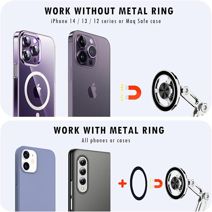 Universal 360° Pro Magnetic Car Phone Holder (2025) – Super Strong Suction & Adjustable Phone Mount for All Mobile Phones, Hands-Free Viewing with Metal Ring, No Signal Interference