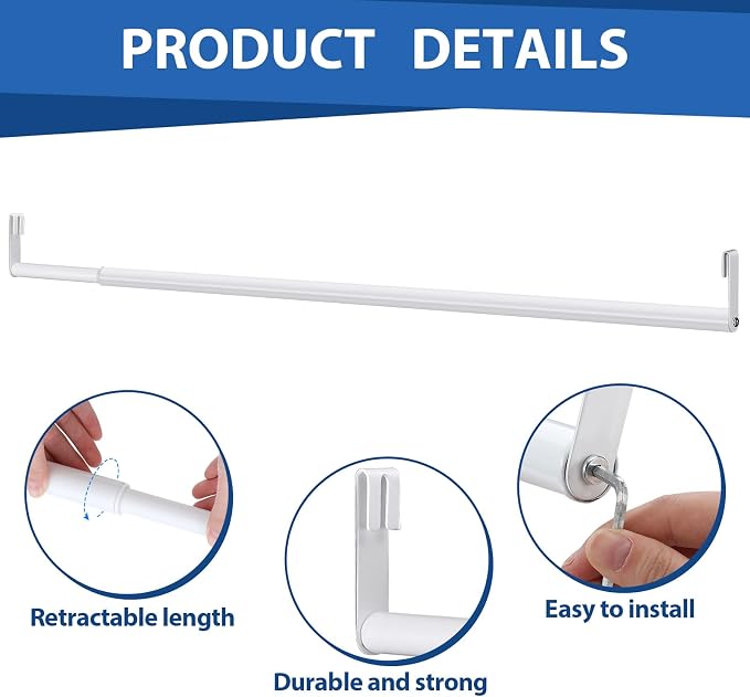 Threehoney Expandable Closet Rod for Wire Shelf Hanging Clothes Adjustable Heavy Duty Closet Hanging Rod Extender Heavy Duty Hanger Bar Metal Poles for Wardrobes Hanger, 1 Pack (24-41 Inch,White)