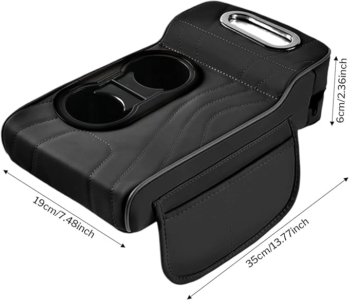 LAFANDE Car Armrest Cushion | Heightening Pad Arm Rest for Car, Center Console Cover with Storage Bags Cup Holder, Tissue Box Slot, Easy to Install and Clean