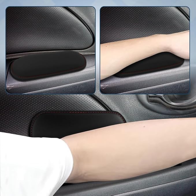 2PCS Car Door Armrest Pads, Soft Leather Car Armrest Cushion with Memory Foam, Comfortable Auto Center Console for Leg Elbow, Elbow Pads Interior Accessories Fit Most Vehicles (Black)