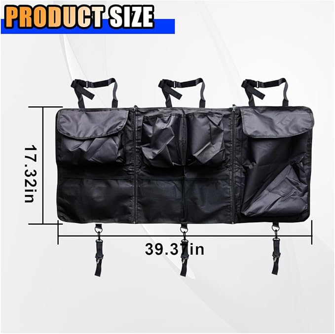 Back Seat Trunk Organizer, Large Capacity Hanging Storage Organizer with Adjustable Straps, Waterproof Cargo Storage Bag with Pockets, Car Interior Accessories for Car, Truck, SUV (Black)