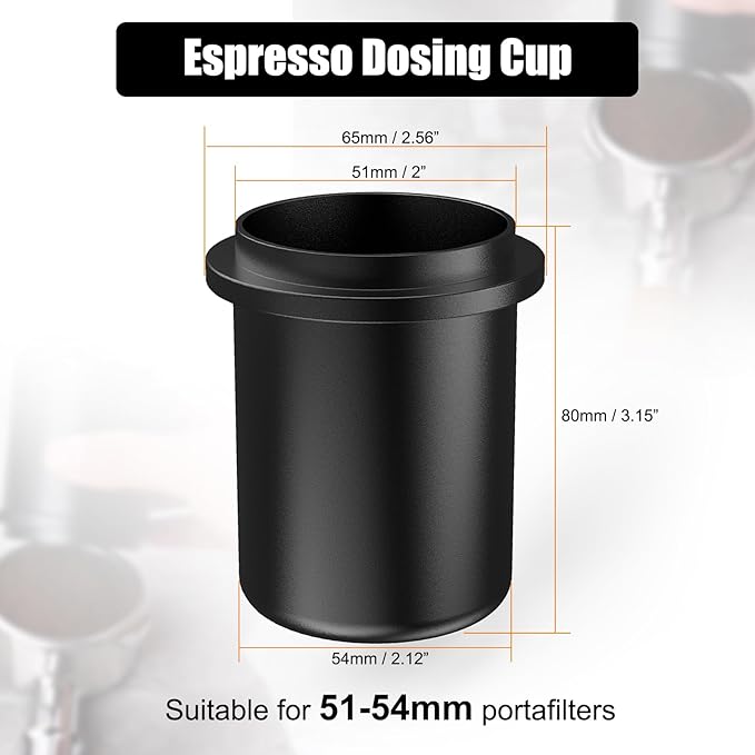 IKAPE 51MM, 54MM Espresso Dosing Cup, Compatible with All the 51MM to 54MM Portafilters, Espresso Coffee Accessory, Made of Aluminum (Black)