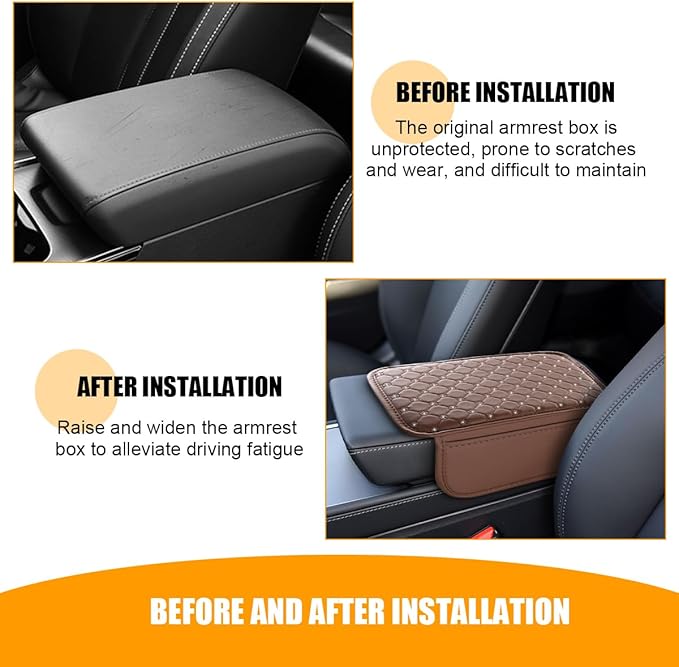 Bling Car Center Console Cover, Leather Crystal Rhinestone Vehicle Armrest Cushion Pad with Side Storage Bags, Scratch Resistant Auto Middle Console Protection Mat, Universal Fit (Coffee)