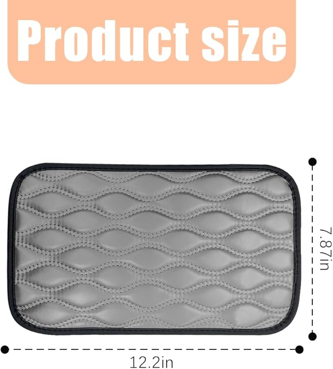 Car Center Console Cover, Leather Vehicle Armrest Seat Box Pad, Comfortable Memory Foam Automotive Interior Protection Cushion Mat Accessories, Universal for SUV, Sedan, Truck (Gray)